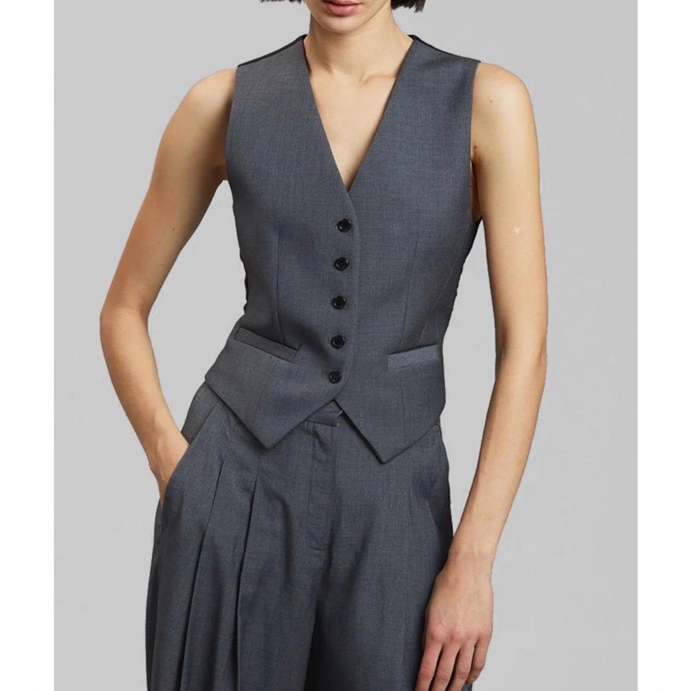 NWT The Frankie Shop Gelso Waistcoat Vest S Dark Grey Melange Wool classic